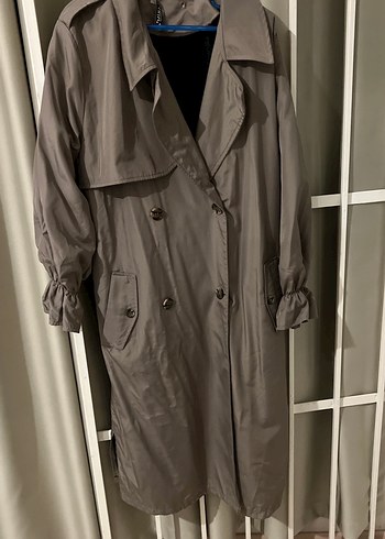 Gri Midi Kadın Trençkot Düğmeli - Görsel 2