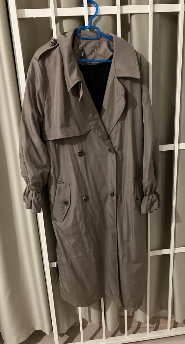 Gri Midi Kadın Trençkot Düğmeli - Görsel 3