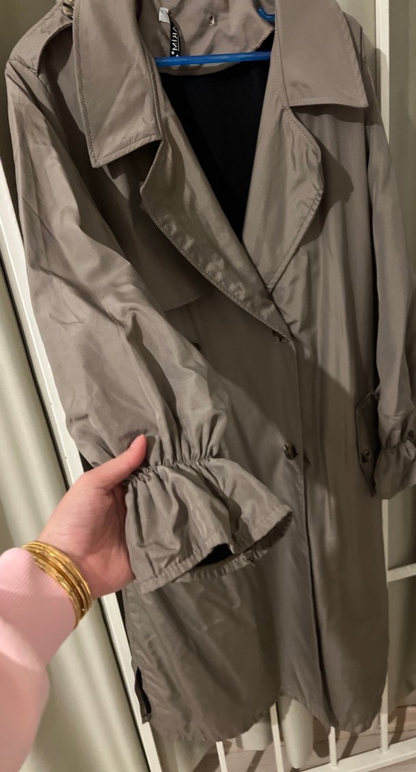 Gri Midi Kadın Trençkot Düğmeli - Görsel 4