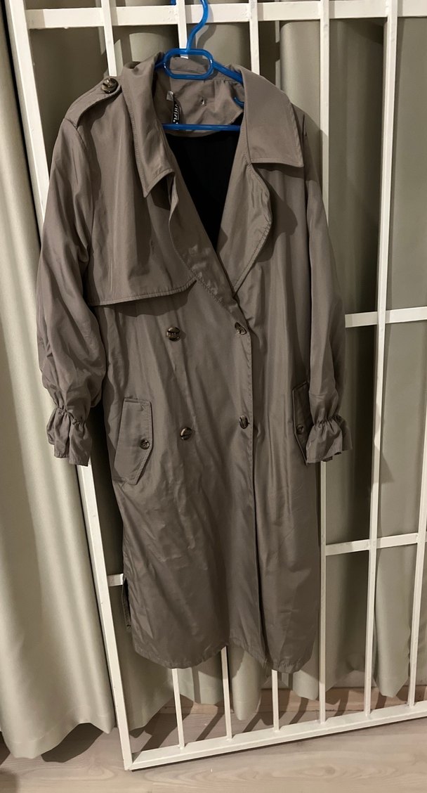 Gri Midi Kadın Trençkot Düğmeli - Görsel 2