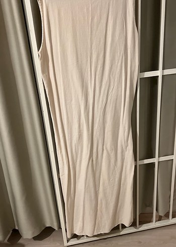 Bej Keten Uzun Salaş Elbise içlil - Görsel 2