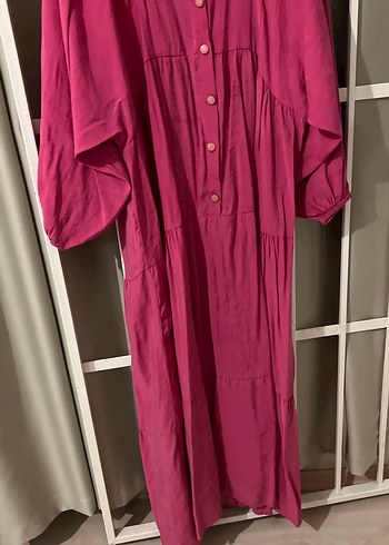 Düğmeli Uzun Keten Elbise - Bohem Stil - Görsel 3