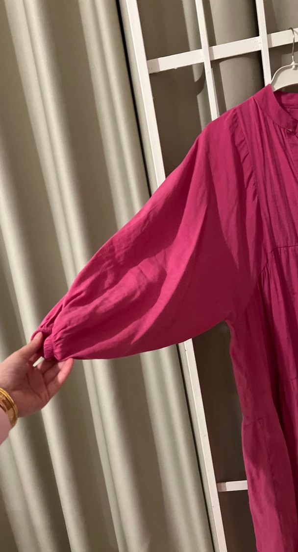 Düğmeli Uzun Keten Elbise - Bohem Stil - Görsel 4