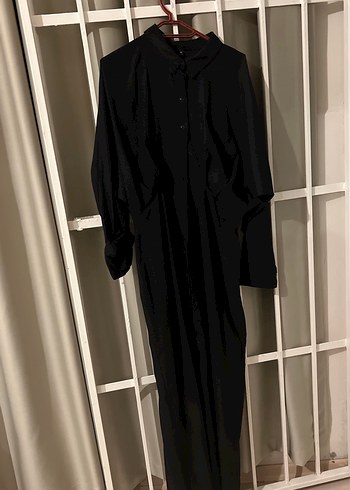 Siyah Uzun Kollu Düğmeli Kadın Gömlek li elbise - Görsel 3