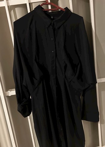 Siyah Uzun Kollu Düğmeli Kadın Gömlek li elbise - Görsel 2