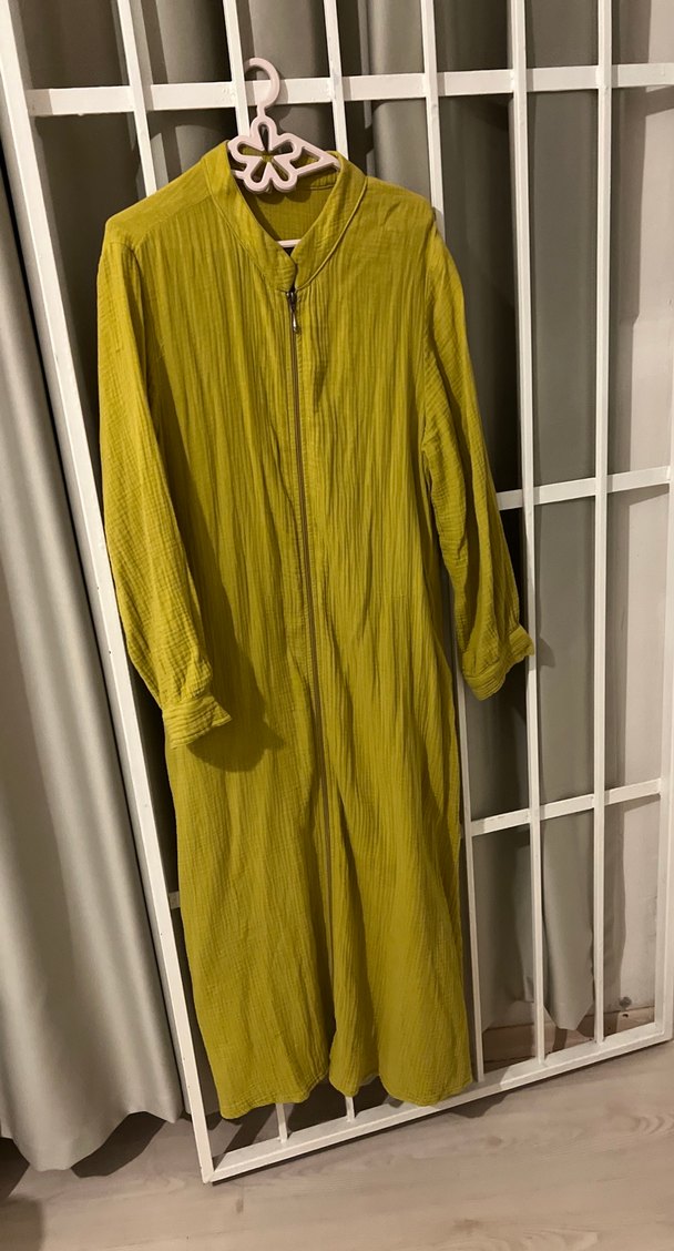 Uzun yağ yeşili Keten Ceket - Görsel 4