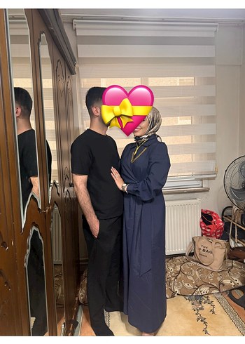 Uzun Kollu lacivert Halter Yaka Elbise - Görsel 2