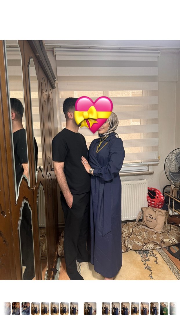 Uzun Kollu lacivert Halter Yaka Elbise - Görsel 2