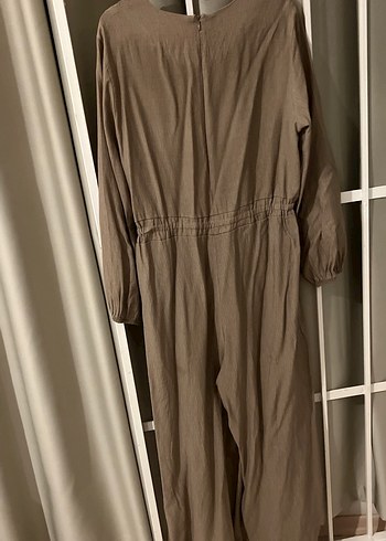 Bej Uzun Keten tulum tesettür - Görsel 5