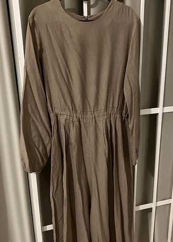 Bej Uzun Keten tulum tesettür - Görsel 3