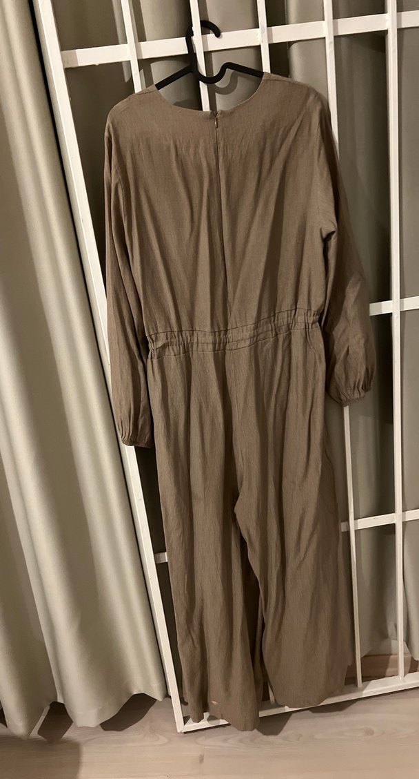 Bej Uzun Keten tulum tesettür - Görsel 5