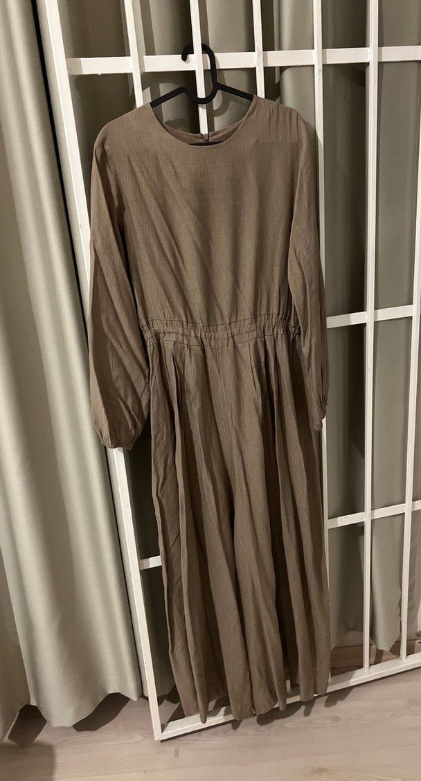 Bej Uzun Keten tulum tesettür - Görsel 2