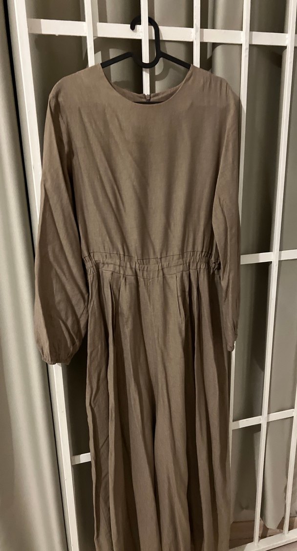 Bej Uzun Keten tulum tesettür - Görsel 3