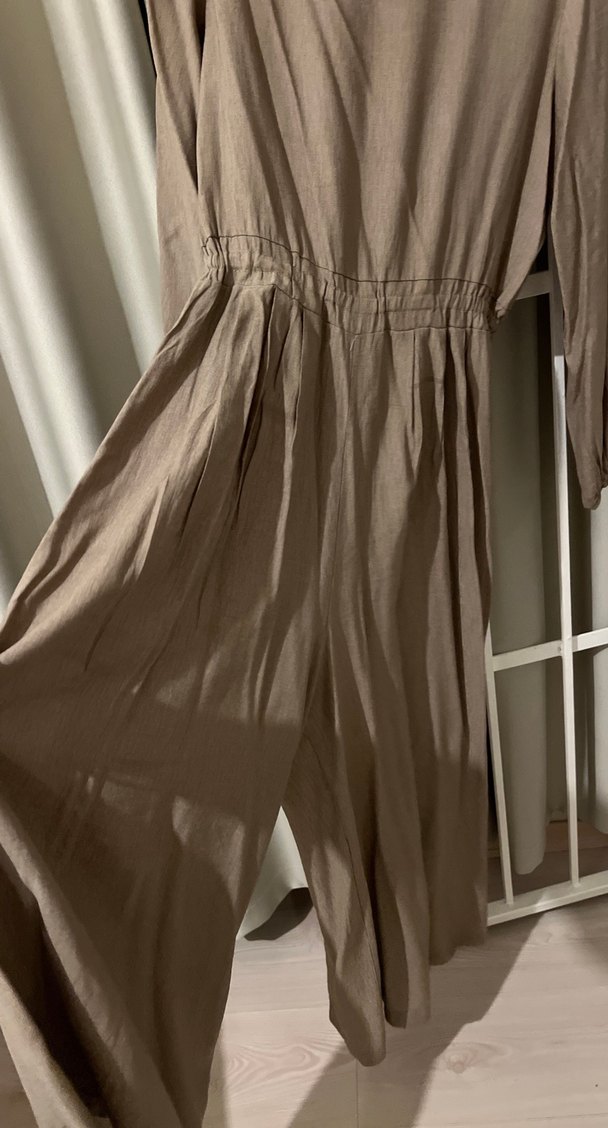 Bej Uzun Keten tulum tesettür - Görsel 4