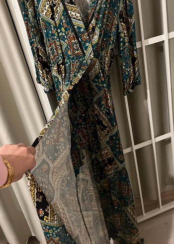 Bohem Desenli Uzun V Yaka Elbise - Görsel 3