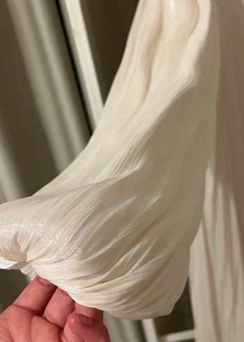 Beyaz Uzun Kollu Çiçekli Nisan Elbisesi - Görsel 6