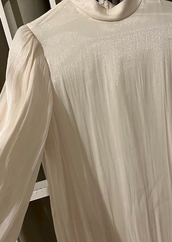 Beyaz Uzun Kollu Çiçekli Nisan Elbisesi - Görsel 7