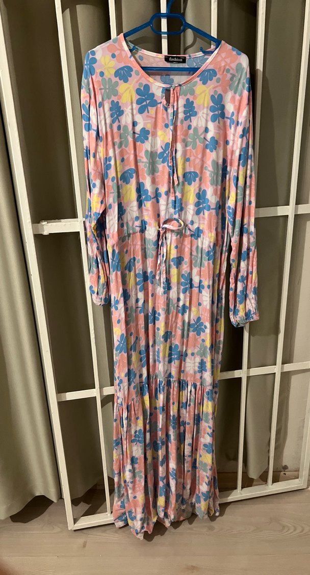 Bohem Uzun Elbise, Pastel Renkli, Pileli - Görsel 4