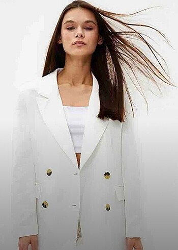 Ekru Astarlı Kruvaze Blazer Ceket