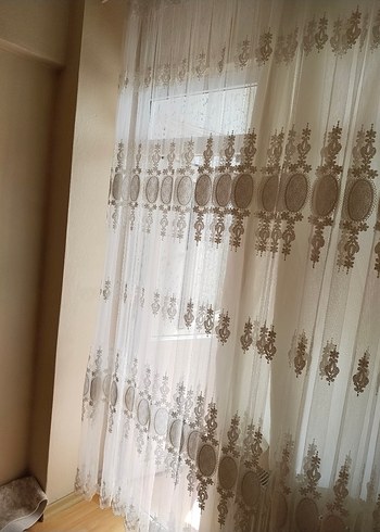 Nakışlı Beyaz Konvansiyonel Tül Perde - Görsel 5