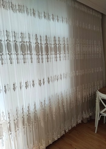 Nakışlı Beyaz Konvansiyonel Tül Perde - Görsel 6