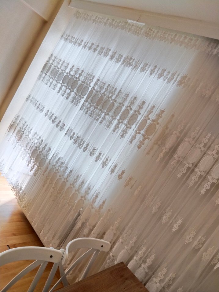 Nakışlı Beyaz Konvansiyonel Tül Perde - Görsel 2