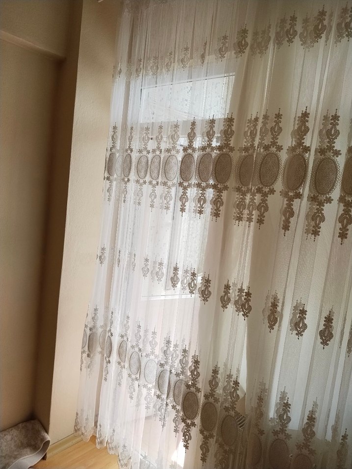 Nakışlı Beyaz Konvansiyonel Tül Perde - Görsel 5