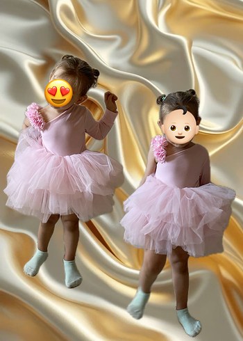 Pembe Tül Fırfırlı Çocuk Elbisesi