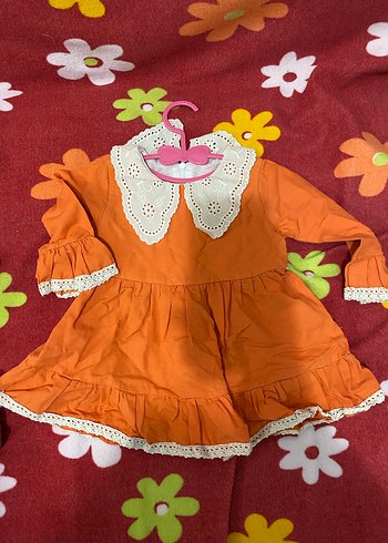 Turuncu Fırfırlı Uzun Kollu Kız Çocuk Elbise - Görsel 2