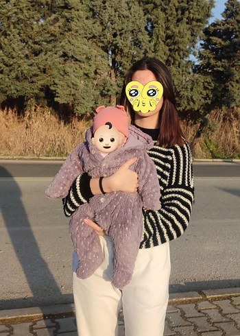 Mor Kapüşonlu Örgü Bebek Tulumu - Görsel 2