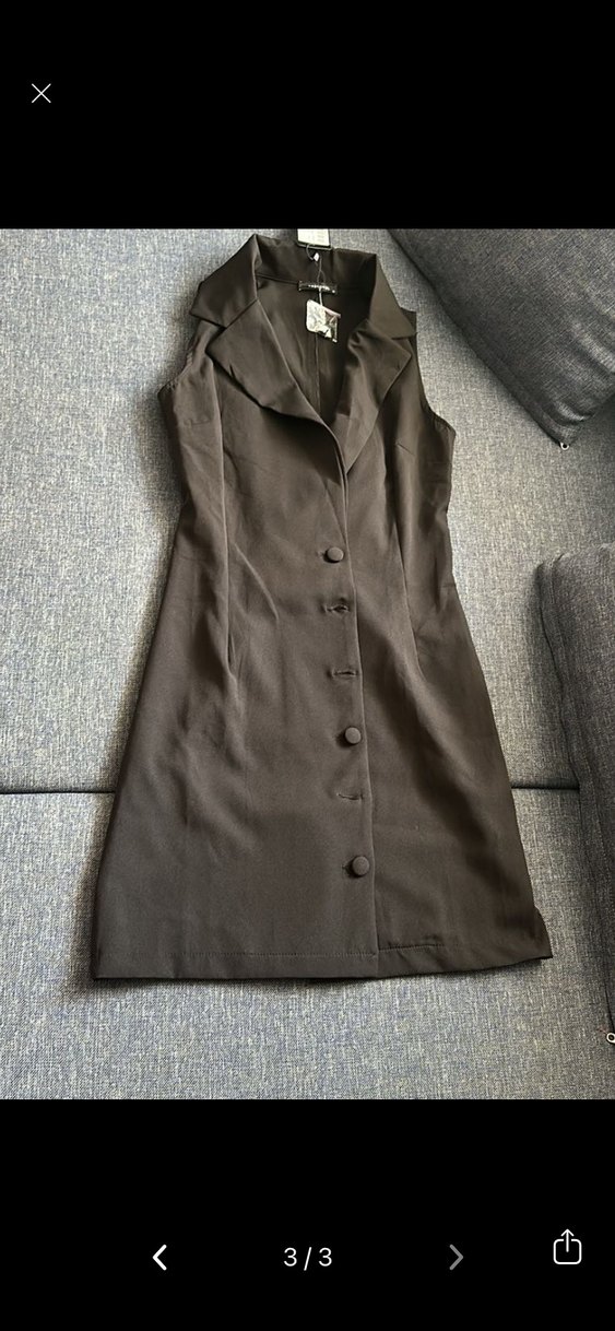 Düğmeli Siyah Midi Kadın Yelek elbise - Görsel 3