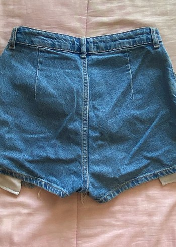 32 Beden mavi Renk Kadın Mavi Pilili Mini Denim Şort