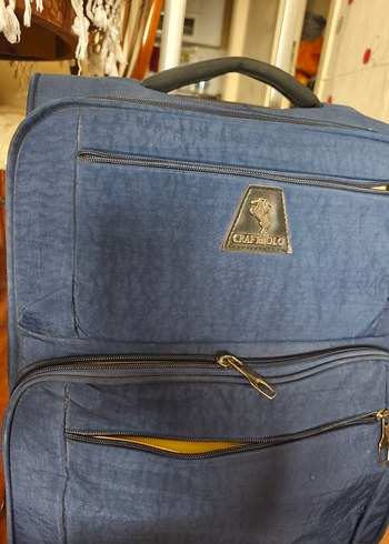 Samsonite Mavi Deri Gorunumlu Bavul 4 Tekerli