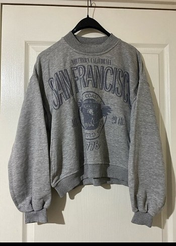 m Beden Gri Baskılı Kadın Sweatshirt