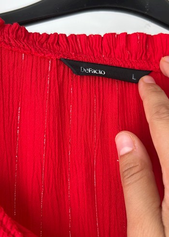 Zara Püsküllü Kırmızı V Yaka Bohem Bluz ışıltılı