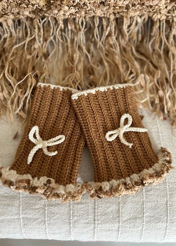 Örgü Bohem Tarzı Kadın Eldiveni Şal takım - Görsel 2