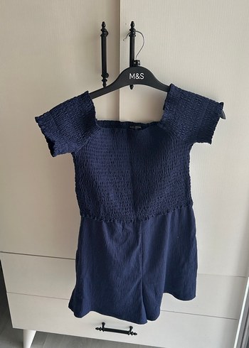 Zara Lacivert Örme Kısa Kollu Mini Tulum