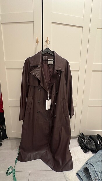 Bershka bordo uzun deri ceket