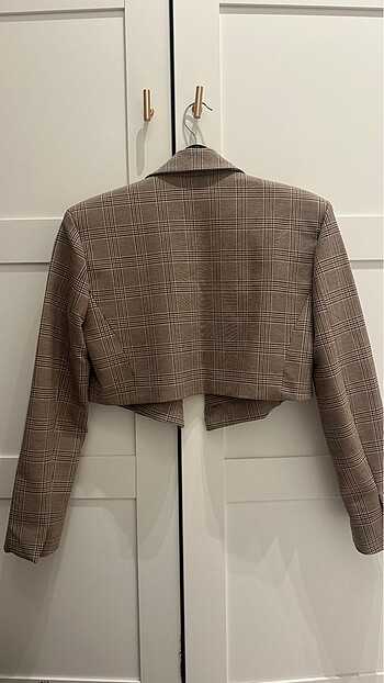 s Beden kahverengi Renk Zara kahverengi kareli crop Blazer