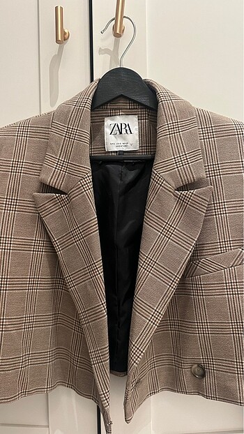 Zara Zara kahverengi kareli crop Blazer