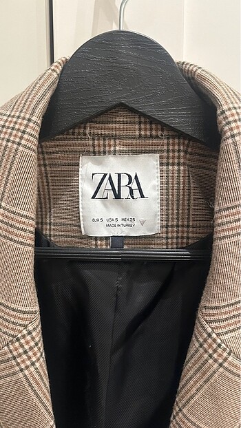 s Beden Zara kahverengi kareli crop Blazer