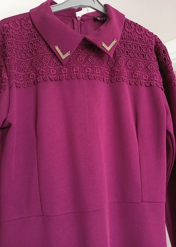 Zara Bordo Nakışlı Uzun Kollu Kadın elbise