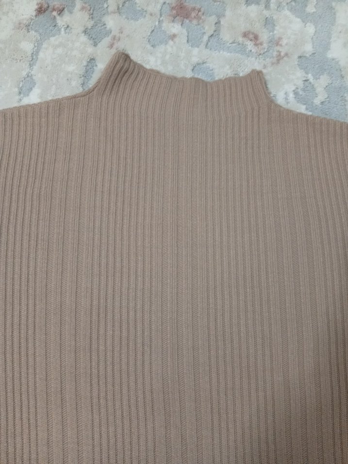 Bej Kadın Triko Boğazlı Uzun Elbise - Görsel 5