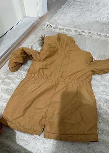 Kürklü Kapüşonlu Bej Midi kız çocuk mont - Görsel 3