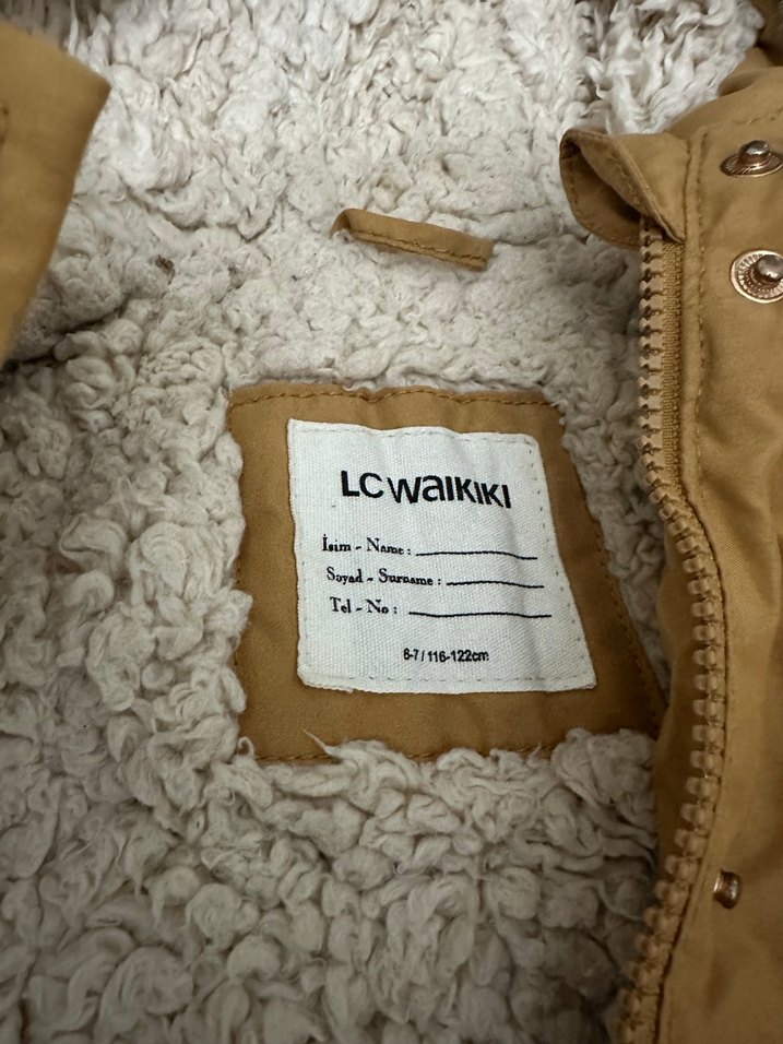 Kürklü Kapüşonlu Bej Midi kız çocuk mont - Görsel 2