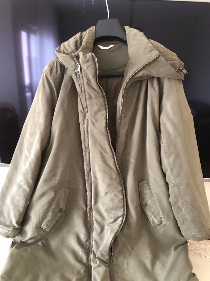 Kadın Gri Uzun Sade Street Wear Ceket - Görsel 4