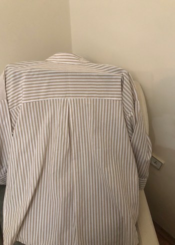 Bej Çizgili Uzun Kollu Kadın Gömlek - Görsel 3