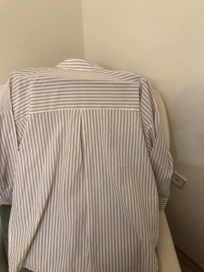 Bej Çizgili Uzun Kollu Kadın Gömlek - Görsel 3