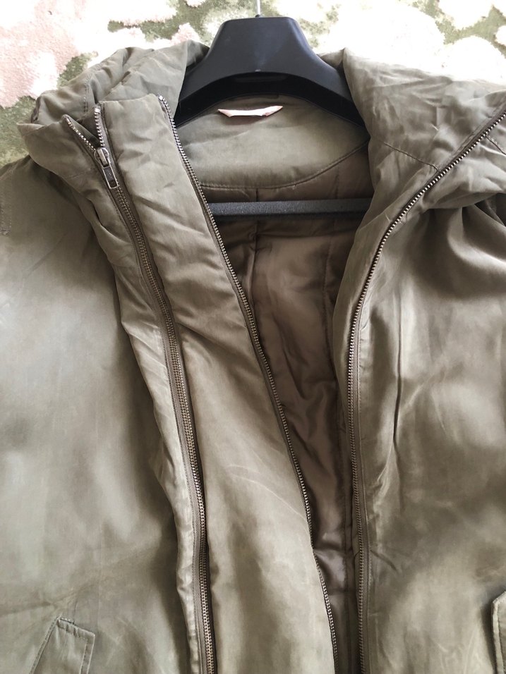 Kadın Haki Midi Kaban, Kapüşonlu ve Kürklü - Görsel 5