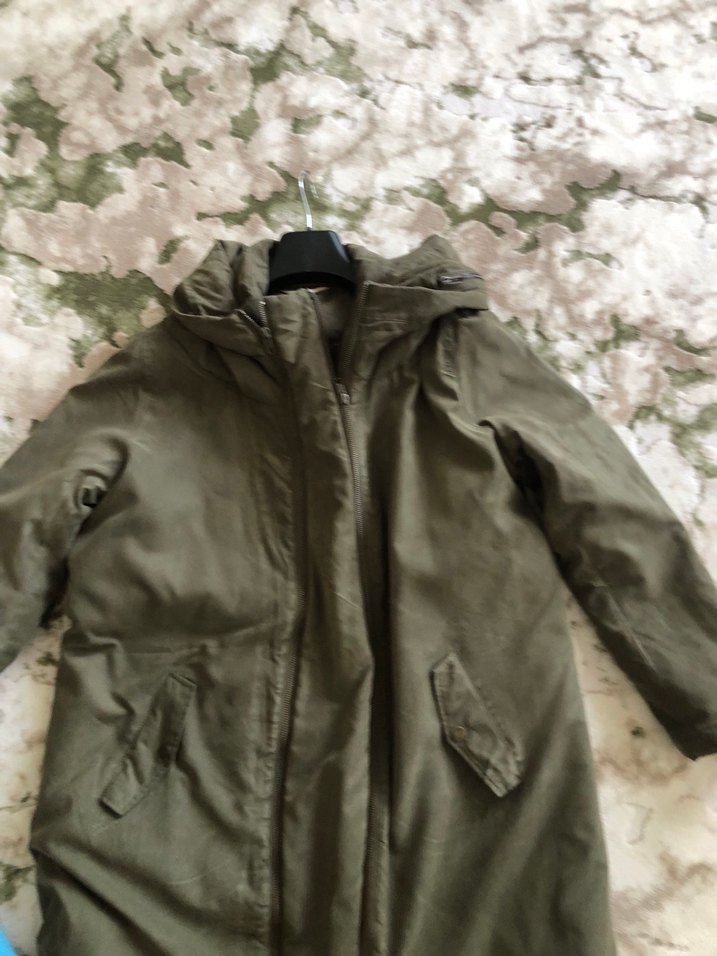 Kadın Haki Midi Kaban, Kapüşonlu ve Kürklü - Görsel 2